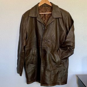 Vintage Chocolate Brown Genuine Leather Coat